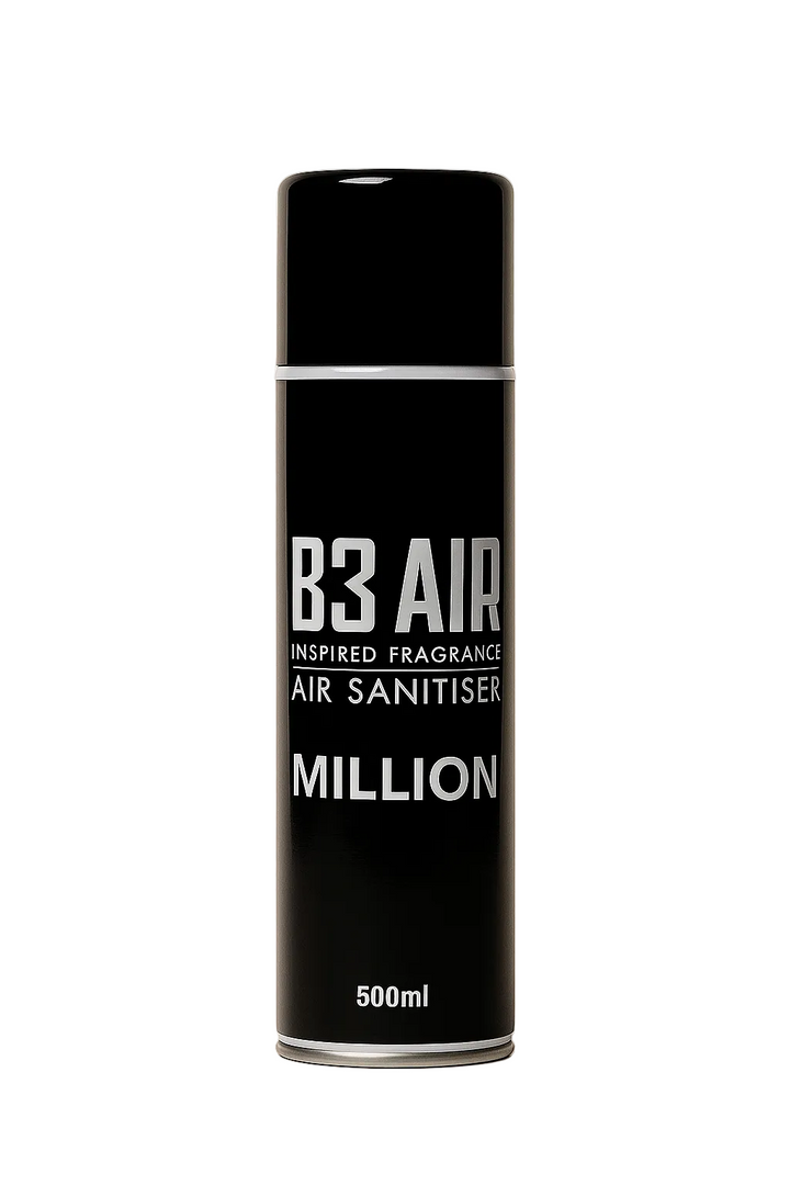 Million car air freshener spray by B3 AIR, 500ml black can