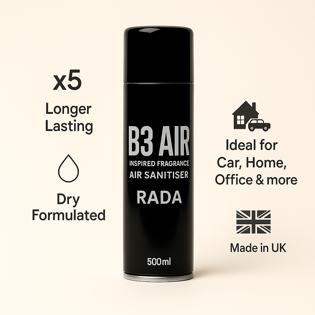B3 AIR Rada 500ml spray showing key benefits