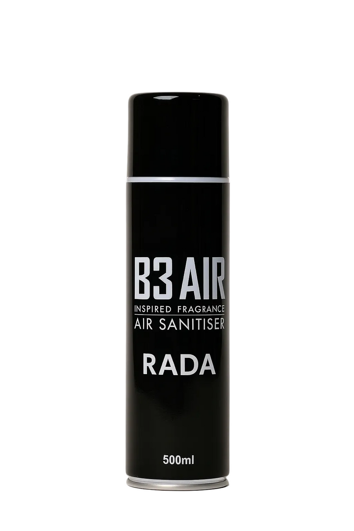 Rada car air freshener spray by B3 AIR, 500ml black can